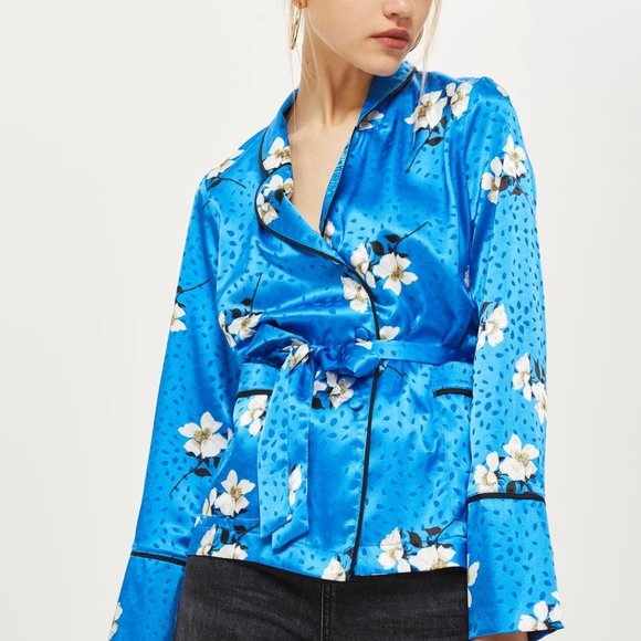 Topshop Floral Belted Pyjama Blouse - Picture 1 of 5